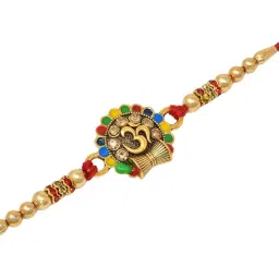 meira jewellery Designer rakhi-with-chocolate-142 Gold Finish Rakhi, Greeting Card, Chawal Roli Pack Set image 3