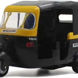 neoinsta shopping Medium size pull back auto rickshaw toy with rubber tires black color image 1