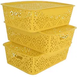 Plastic Turkish Baskets with Lid For Fruit, Vegetable, Office, Bathroom (36X21X10 cm) Storage Basket-picture-28