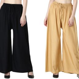 Pack of 2 Women Relaxed Black, Gold Viscose Rayon Trousers-image-87