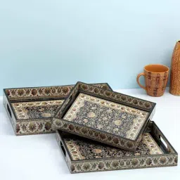 duli Black Engineered Wood(Set of 3) Serving Tray-picture-41