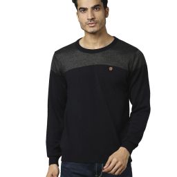 Men Colorblock Round Neck Black Sweater-image-62