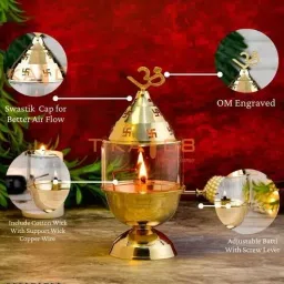 100% pure premium brass akhand jyoti diya with adjustable bati knob Brass Table Diya-image-76