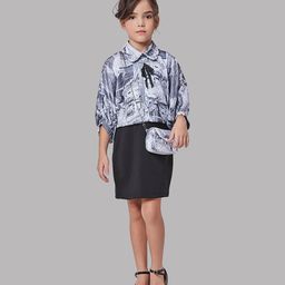 Peppermint Girls Graphic Printed Peter Pan Collar Knitted A-Line Dress With Sling Bag-picture-12