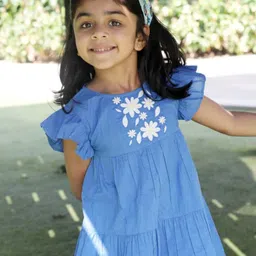 Ola! Otter Flutter Sleeve Embroidered Detail Organic Cotton A-Line Dress-27