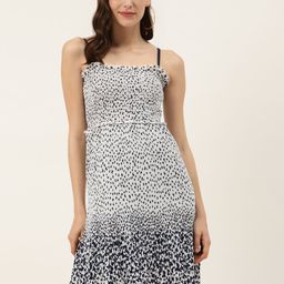 Off Label Women White & Navy Blue Accordion Pleated Printed A-Line Dress-picture-32