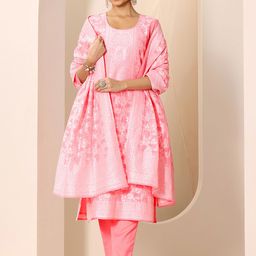 Libas Floral Woven Design Chanderi Silk Kurta With Trouser And Dupatta-39