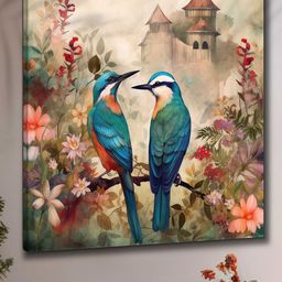 Myntra Elegant Homes Beige & Teal Birds & Animal Canvas Wall Art-image-80