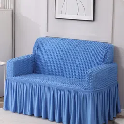 HOKIPO Blue 2 Seater Bubble Sofa Slipcover with Frill With Arms-image-11