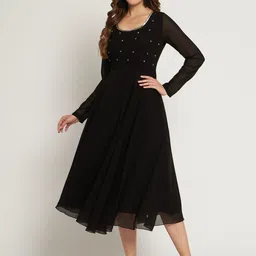 Poshak Hub Women Black Ethnic Motifs Embellished Georgette Anarkali Kurta-picture-52