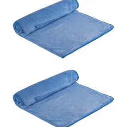 Aura 2 Pieces Blue Microfiber 400 GSM Absorbent Ultra Soft Anti-Fade Bath Towels-14