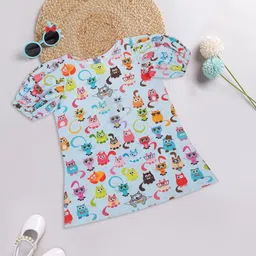 Little Musketeer Girls Conversational Printed Puff Sleeves A-Line Mini Cotton Dress-picture-13