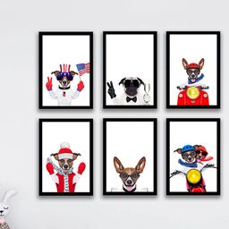 Art Street White and Red Set of 6 Rocking Dogs Framed Wall Art-19
