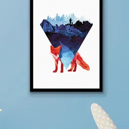 Art Street Blue & Red Fox with Mountain Painted Framed Wall Art-16