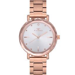 Ferro Women Silver-Toned Brass Dial & Rose Gold Toned Stainless Steel Bracelet Style Straps Analogue Watch-image-16