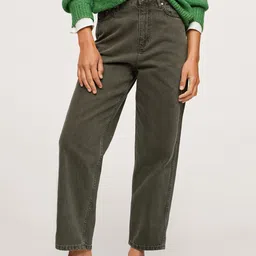 MANGO Women Olive Green Tapered Fit High-Rise Jeans-picture-2