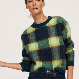 MANGO Women Navy Blue & Green Checked Pullover-image-67