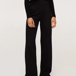 MANGO Women Black Solid Knitted Bootcut Trousers-image-29