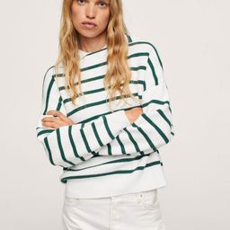 MANGO Women White & Green Striped Pullover-image-94