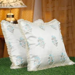 HOSTA HOMES White & Blue 2 Pcs Embroidered Square Cushion Covers-44