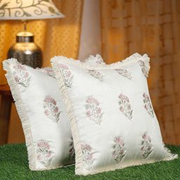 HOSTA HOMES White & Green 2 Pieces Embellished Square Cushion Covers-36