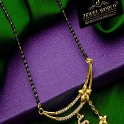 JEWEL WORLD Gold-Plated Stone-Studded & Beaded Alphabet S Mangalsutra-image-88