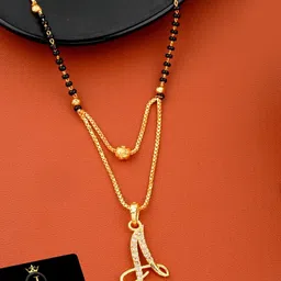 JEWEL WORLD Gold-Plated Stone-Studded Beaded Mangalsutra-39