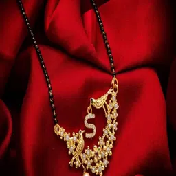 JEWEL WORLD Gold-Plated Stone-Studded and Beaded Mangalsutra-23