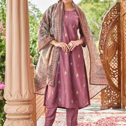WOMEN PLUS Women Floral Embroidered Regular Sequinned Kurta with Trousers & With Dupatta-18
