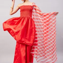InWeave Red & White Striped Organza Dupatta-picture-49