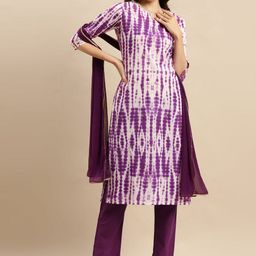Varanga Shibori Dyed Regular Sequinned Pure Cotton Kurta With Trousers & Dupatta-image-50
