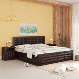 woodenmood Shashi Solid Wood King Size Bed With Box & Front Drawer Storage Bed In Walnut Finish-picture-25