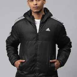 ADIDAS Men Black 3-Stripes Hooded Essential Insulated Outdoor Jacket-image-31