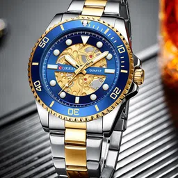 Curren Men Brass Dial & Stainless Steel Wrap Around Straps Analogue Watch CR-8412-TT-Blue-26