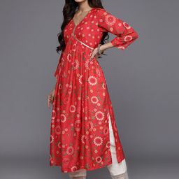 KALINI Floral Printed Sequinned A-Line Kurta-image-10