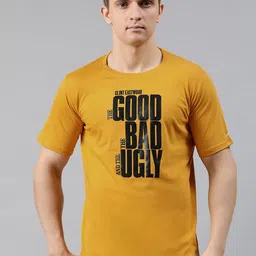 BRATMA Men Mustard Yellow Printed Round Neck T-shirt-image-46