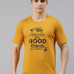 BRATMA Men Mustard Yellow Printed Round Neck Pure Cotton T-shirt-image-44