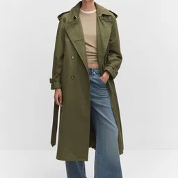 MANGO Double-Breasted Pure Cotton Belted Detail Longline Trench Coat with Shoulder Tabs-image-44