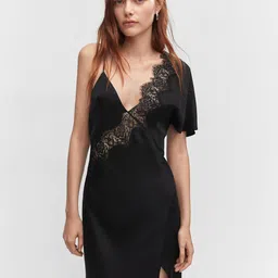 MANGO Lace Insert One Shoulder Satin Open-Back Maxi Dress-image-74