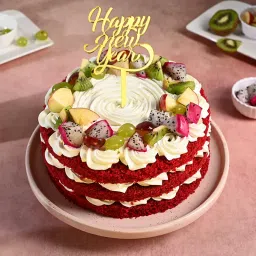 New Year Red Velvet Cake Topped with Fruits-image-8