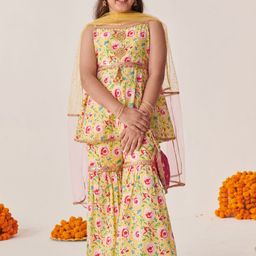 pspeaches Girls Floral Printed Regular Kurta with Sharara & With Dupatta-picture-12