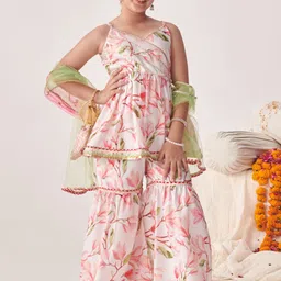 pspeaches Girls Floral Printed Regular Kurti with Sharara & With Dupatta-image-15