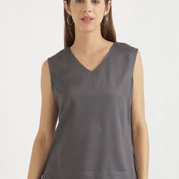 SAADAA Women V-Neck Solid Sleeveless Top-image-36