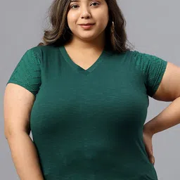 SAAKAA Plus Size V-Neck Embroidered Detail Top-15