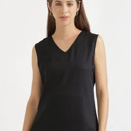 SAADAA Women V-Neck Solid Sleeveless Top-55