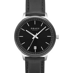 Obaku Women Black Brass Dial & Black Leather Textured Straps Analogue Watch V270LDABRB-image-90