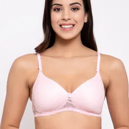 Prag & Co Pink Floral Lace Antimicrobial Combed Cotton Minimizer Bra - Lightly Padded-picture-23