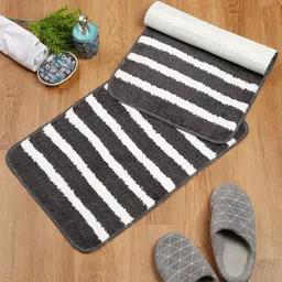 SOKNACK Set Of 2 Black & White Striped Anti-Skid Doormats-0
