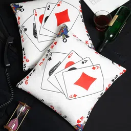 SOKNACK White & Red Set of 2 Geometric Velvet Square Cushion Covers-5