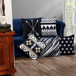 SOKNACK Black & White Set of 5 Geometric Square Cushion Covers-25